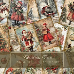 Victorian Christmas Junk Journal Kit Winter Vintage Ephemera Watercolor Digital Paper Scrapbooking Printable Shabby Page Collage Shabby Chic