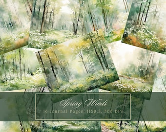 Watercolor Forest Junk Journal Paper Forest Background Journal Pages Printable Junk Journal Kit Trees Digital Paper for Scrapbooking