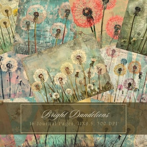 Kit di diario spazzatura botanica di tarassaco luminoso Bellissimo giardino Carta digitale Scrapbooking Carta stampabile Pagine di diario effimero Shabby Chic