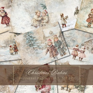 Kit diario vintage natalizio Junk Journal invernale Acquerello Ephemera Bambini Carta digitale Bambini Scrapbooking Stamperia Pagine stampabili