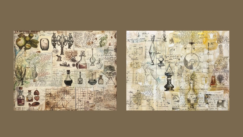 Alchemy Junk Journal Kit Apothecary Bottles Pages Watercolor Potions ...