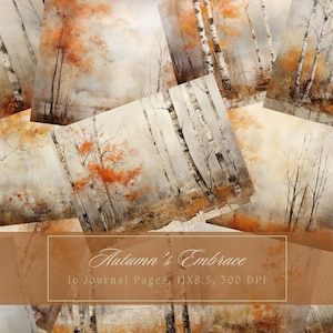 Shabby Autumn Forest Junk Journal Paper Fall Leaves Background Journal Pages Printable Junk Journal Kit Trees Digital Paper for Scrapbooking