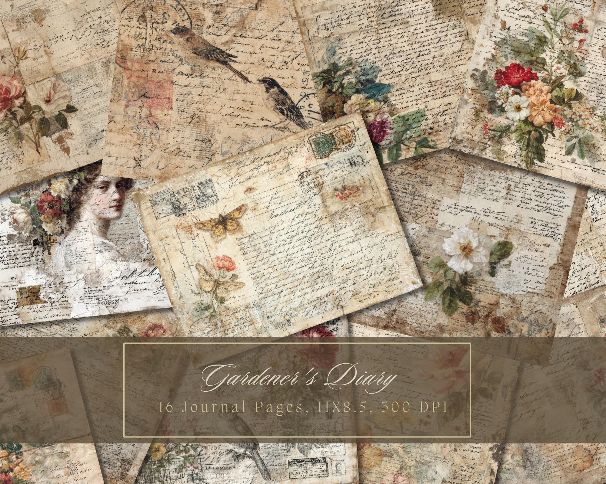 Floraljunk Journal Kit Floral Double Vintage Pages Flower Digital Paper ...