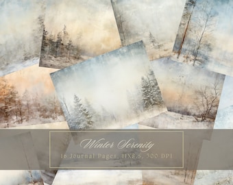 Watercolor Winter Forest Junk Journal Paper Winter Background Journal Pages Printable Junk Journal Kit Snow Digital Paper for Scrapbooking