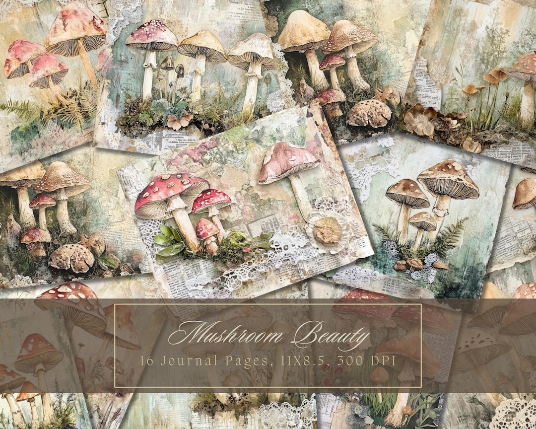 Mushroom Junk Journal Kit Vintage Botanical Toadstool Journal Digital ...