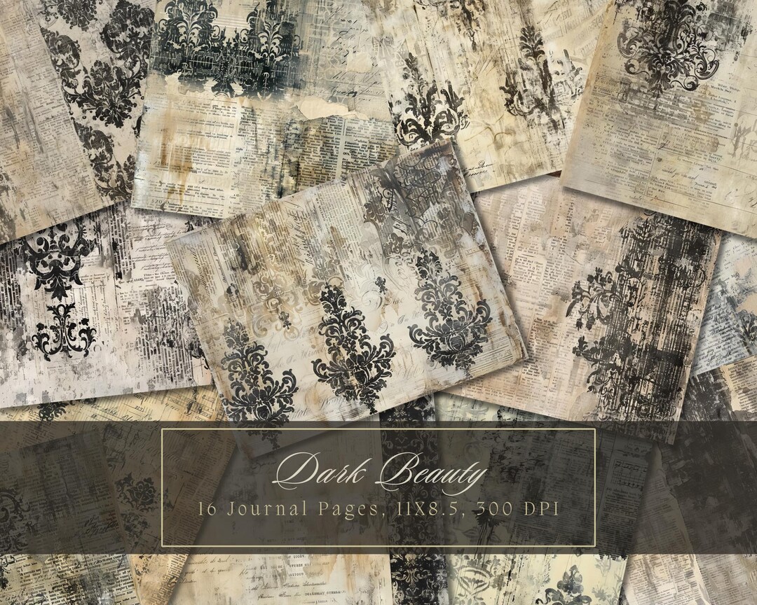 Black Vintage Junk Journal Kit Digital Paper Texture Grunge ...