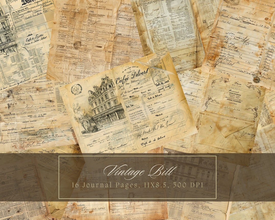 Vintage Bills Junk Journal Kit Rustic Ledger Journal Page Printable ...
