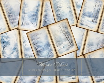 Acquerello Winter Forest Junk Journal Paper Winter Background Journal Pages Printable Junk Journal Kit Neve Carta digitale per Scrapbooking