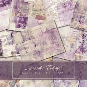 Lila Collage Junk Journal Kit Schwarz Digitales Papier Textur Grunge Blätter Scrapbooking Vintage Ephemera Shabby Seiten Lila Sofort Download