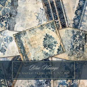 Kit de diario basura de papel vintage azul, hojas con textura grunge, papel digital, álbumes de recortes, efímeras vintage, páginas desgastadas, diario, descarga instantánea