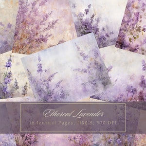 Kit diario spazzatura lavanda Diario floreale vintage Bella carta digitale per Scrapbooking Pagine squallide stampabili grunge Download istantaneo