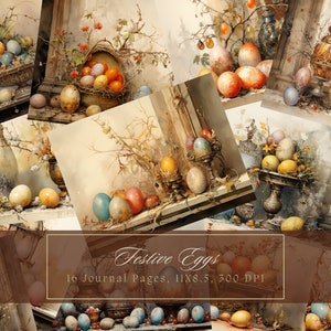 Osterei Junk Journal Kit Vintage Ephemera Buntes Oster Journal Digitales Papier für Scrapbooking Aquarell Osterei Printable Seiten