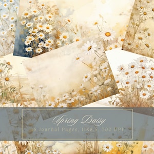 Daisy Junk Journal Kit Vintage Ephemera Journal Spring Flower Digital Paper Scrapbooking Floral Printable Watercolor Pages Instant Download