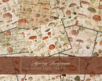 Kit per diario creativo a tema funghi, diario botanico vintage, carta digitale foresta, scrapbooking, pagine vuote stampabili floreali vintage shabby chic.