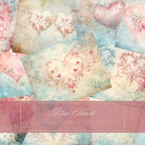 Aquarelle coeurs Junk Journal Kit Floral Romance papier numérique Scrapbooking vintage page de journal romantique éphémères arrière-plans de la Saint-Valentin