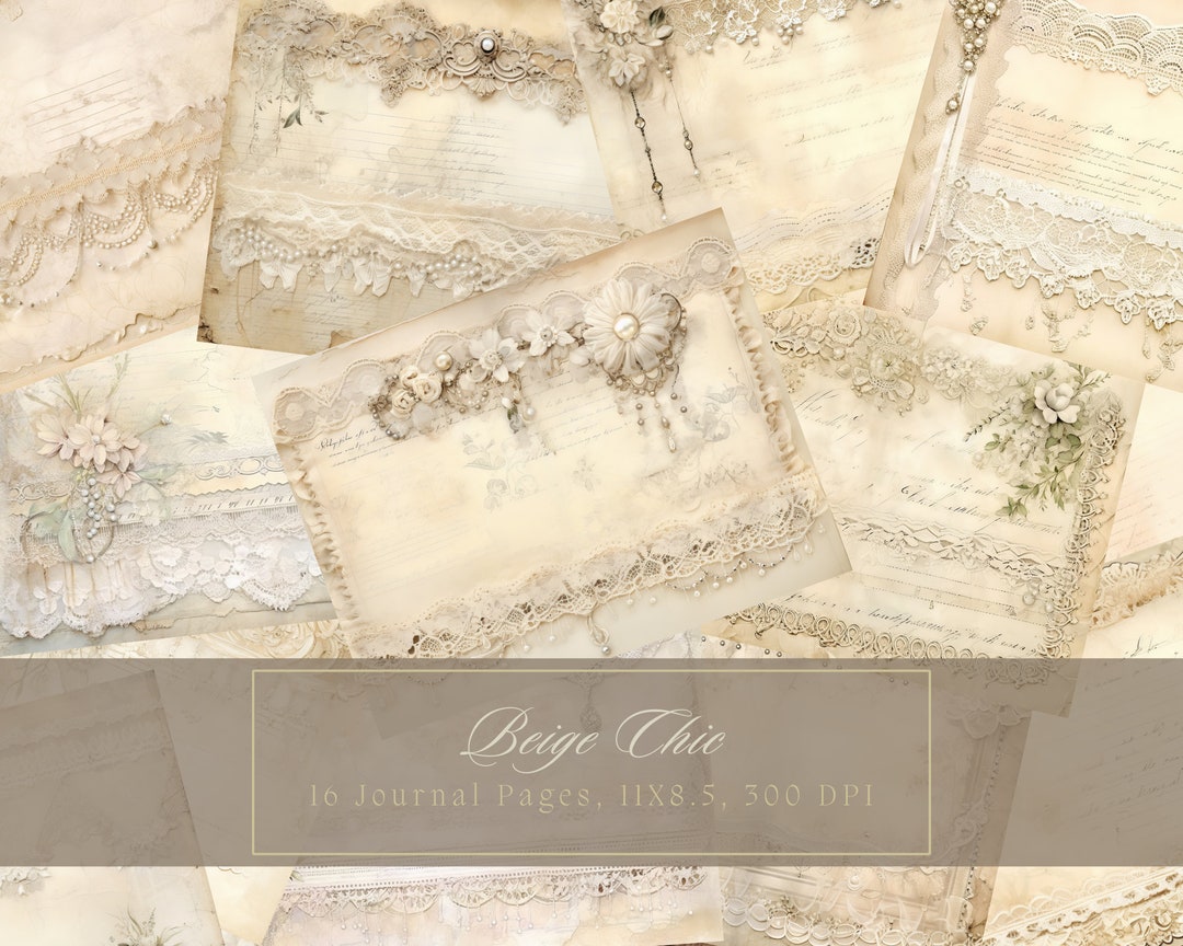 Shabby Chic Junk Journal Kit Beige Vintage Lace Ephemera Collage Sheets ...