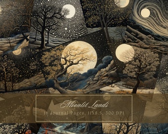 Vollmond Junk Journal Kit Celestial Journal Pages Sternenhimmel Digitales Papier Scrapbooking Vintage Moonlit Wald Journal Seite Printable Nacht