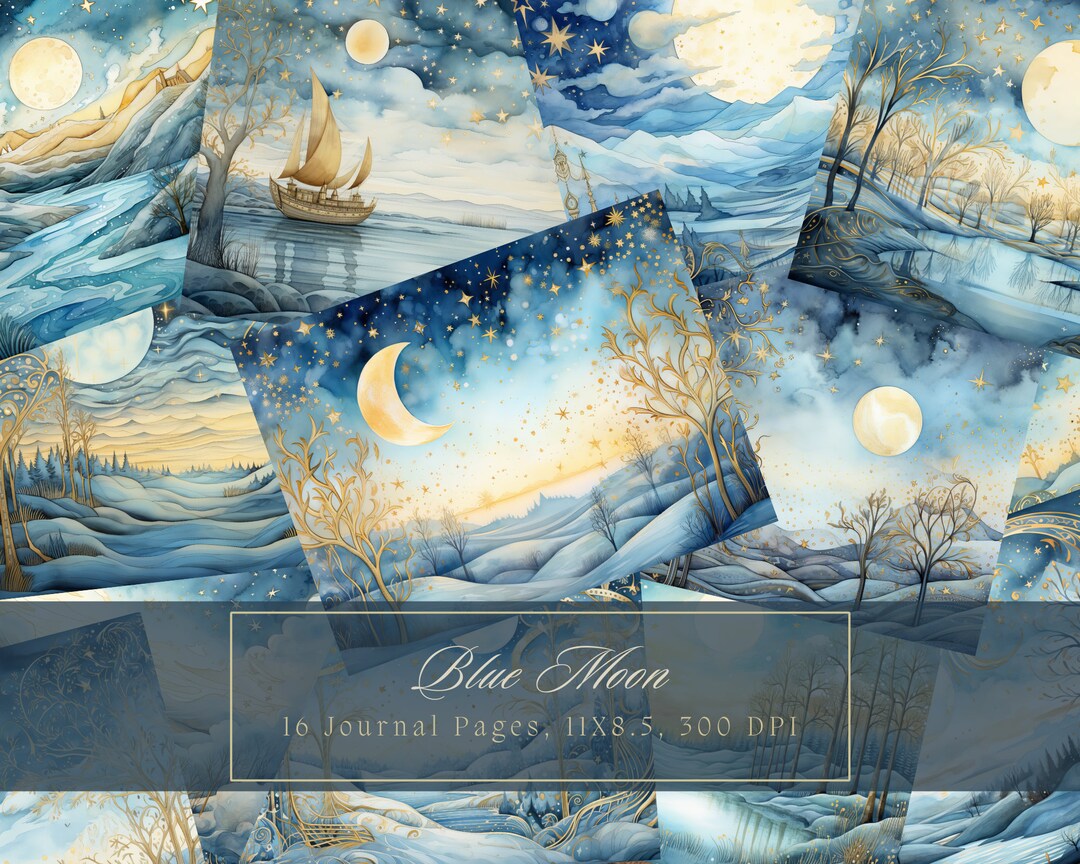 Watercolor Moon Junk Journal Kit Celestial Journal Pages Starry Sky ...