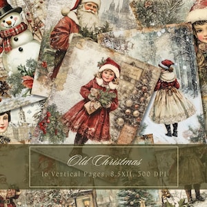 Victoriaanse kerst Junk Journal Kit Winter Vintage Ephemera aquarel digitaal papier scrapbooking afdrukbare Shabby Page Collage Shabby Chic
