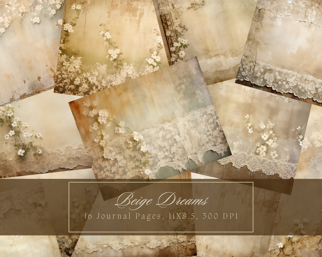 Shabby Chic Junk Journal Kit Beige Vintage Lace Ephemera Collage Sheets ...