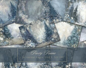 Carta da diario con sfondo invernale, acquerello, pagine di diario con sfondo invernale, kit di diario con sfondo invernale, carta digitale stampabile per scrapbooking