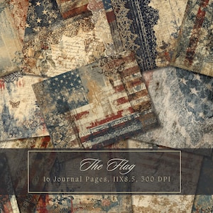 Kit de journal indésirable américain, patriotique, 4 juillet, pages, jour de l'indépendance, papier numérique pour le scrapbooking, éphémères vintage shabby Chic vétéran
