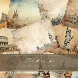 Vintage Travel Junk Journal Kit Afdrukbare dagboekpagina's Grunge digitaal papier Rustieke lege pagina's Vintage lege dagboekpagina Shabby Chic