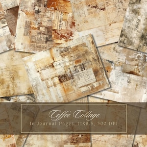 Kit de diário de colagem marrom, papel digital preto, textura grunge, folhas de scrapbooking, itens vintage, páginas surradas, diário, download instantâneo