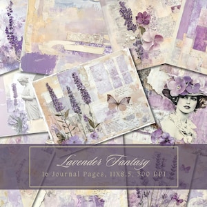 Lavender Collage Junk Journal Kit Floral Digital Paper Texture Grunge Sheets for Scrapbooking Vintage Ephemera Shabby Pages Instant Download