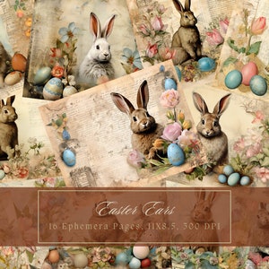 Osterhasen Junk Journal Kit Ostereier Vintage Ephemera Bunny Journal Digitales Papier für Scrapbooking Kaninchen viktorianischen Printable Seiten
