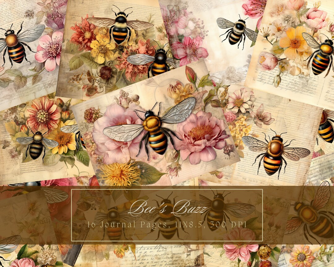 Rustic Bees Junk Journal Kit Vintage Ephemera Journal Digital Paper for ...