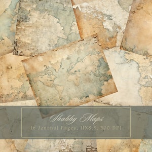 Vintage Maps junk Journal Kit Viajes Imprimibles Páginas de Diario Grunge Papel Digital Rústico Páginas Vacías Vintage Página de Diario en Blanco Shabby Chic