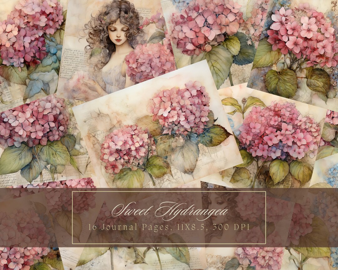 Hydrangea Junk Journal Kit Vintage Floral Journal Garden Digital Paper ...