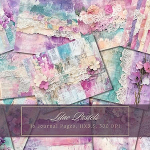 Lila Spitze Junk-Journal Kit Shabby Chic Collage Sheets Druckbare Lila Blume Digitales Papier für Scrapbooking Vintage Ephemera Seiten