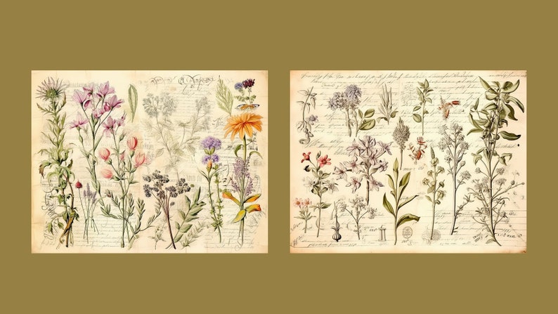 Botanical Herbs Junk Journal Kit Botany Collage Sheet Herbal Digital Paper Scrapbooking Watercolor Plant Vintage Ephemera Apothecary Pages image 7