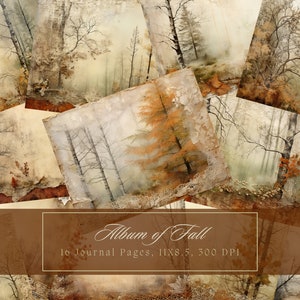 Kit de journal indésirable de la forêt d'automne minable Pages d'automne feuilles sèches fond dentelle imprimable papier numérique pour scrapbooking arbres éphémères vintage