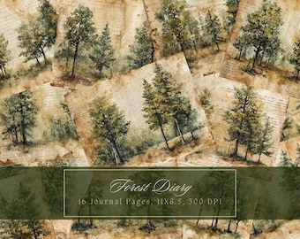 Watercolor Forest Junk Journal Paper Forest Background Journal Pages Printable Junk Journal Kit Trees Digital Paper for Scrapbooking