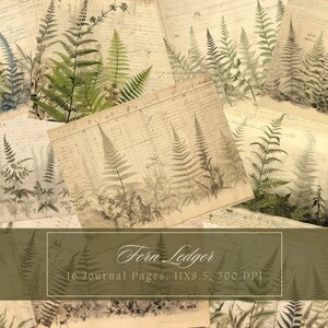 Kit de carnets fougères vintage botanique sauvage feuilles vertes Journal forestier papier numérique Scrapbooking vintage Pages minables imprimables de grand livre