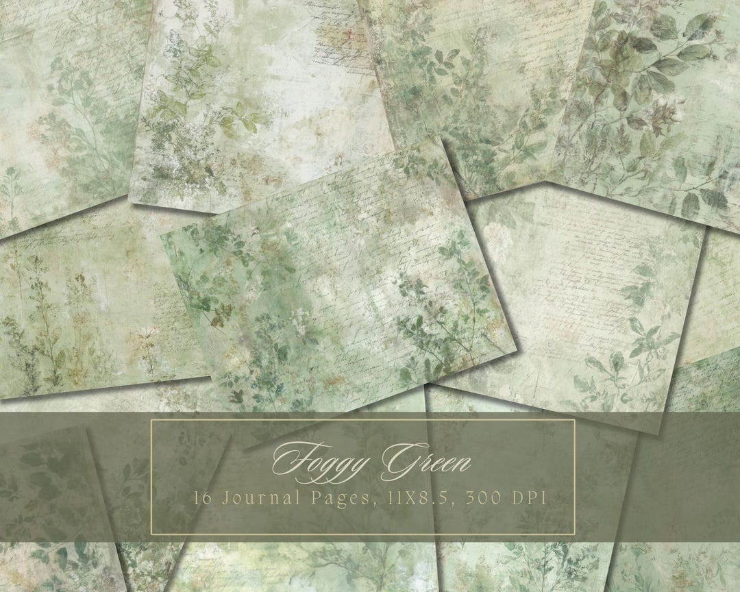 Green Vintage Paper Junk Journal Kit Digital Paper Texture Grunge ...