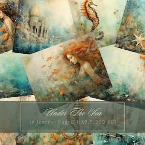 Kit diario spazzatura sirena Carta digitale oceanica per scrapbooking Carta digitale mare acquerello Pagine di diario marino Pagina stampabile subacquea