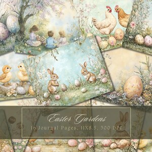 Kit de journal de Pâques à l'aquarelle vintage oeufs de Pâques journal lapin éphémères papier numérique pour scrapbooking lapin pastel pages imprimables