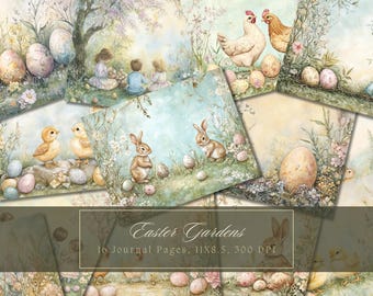 Kit de journal de Pâques à l'aquarelle vintage oeufs de Pâques journal lapin éphémères papier numérique pour scrapbooking lapin pastel pages imprimables