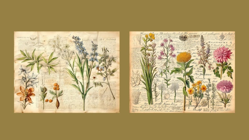 Botanical Herbs Junk Journal Kit Botany Collage Sheet Herbal Digital Paper Scrapbooking Watercolor Plant Vintage Ephemera Apothecary Pages image 6