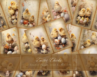 Kit de journal indésirable poussins de Pâques oeufs de Pâques vintage lapin éphémères journal papier numérique pour scrapbooking lapin aquarelle pages imprimables