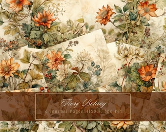 Kit diario floreale, diario da giardino, carta digitale per scrapbooking, fiori selvatici, diario botanico vintage, pagina stampabile, download immediato di fiori