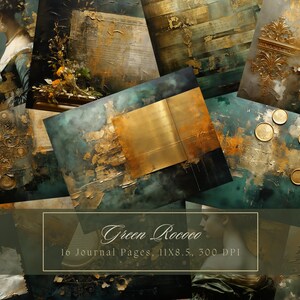 Green Rococo Junk Journal Kit Shabby Gold Antique Paper Texture Grunge Paper Scrapbooking Vintage Ephemera Shabby Chic Journal Floral Boho