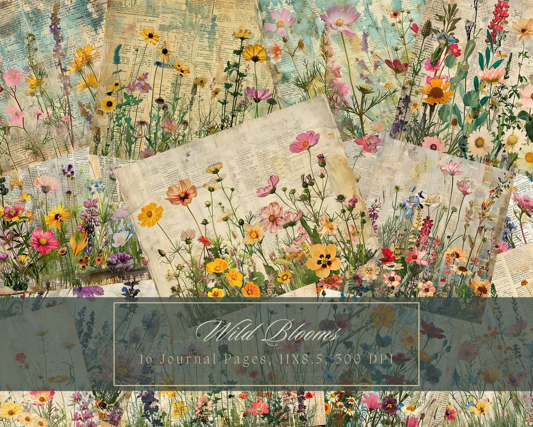 Watercolor Wildflower Junk Journal Kit Garden Printable Page Flowers ...