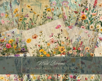 Watercolor Wildflower Junk Journal Kit Garden Printable Page Flowers Digital Paper Scrapbooking Botanical Collage Sheets Floral Shabby Chic
