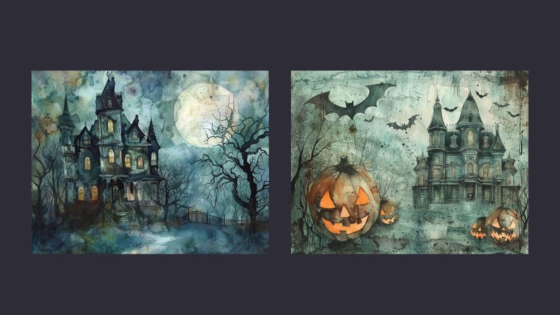 Watercolor Haunted Mansion Junk Journal Kit Dark Vintage Ephemera ...