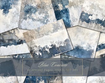 Kit diario di collage blu, texture di carta digitale blu navy, fogli grunge, scrapbooking, vintage, effimeri, pagine shabby, download immediato